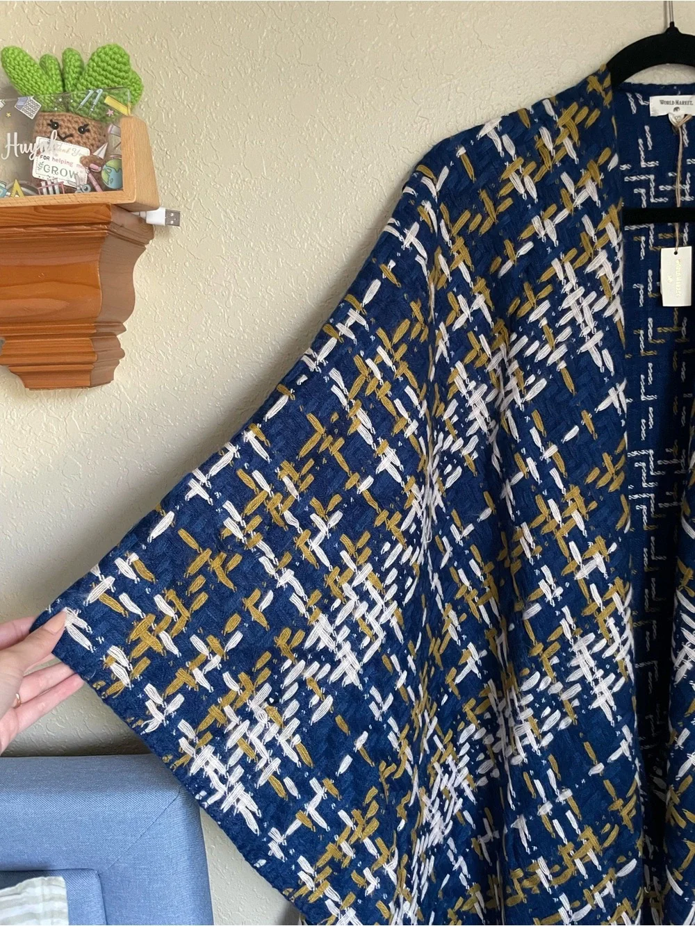New World Market Plaid Wrap One Size Longline Blue Multicolor